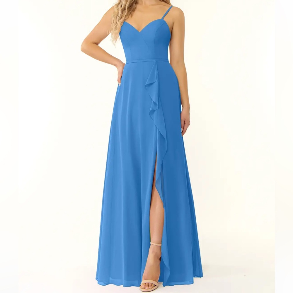 Azazie Blue Jay Blue Spaghetti-Strap Bridesmaids Dress NWT